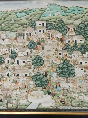 Vintage Indian Village Scene Painting 'Udaipur' Mod Singh Bhati - Picture 4 of 20