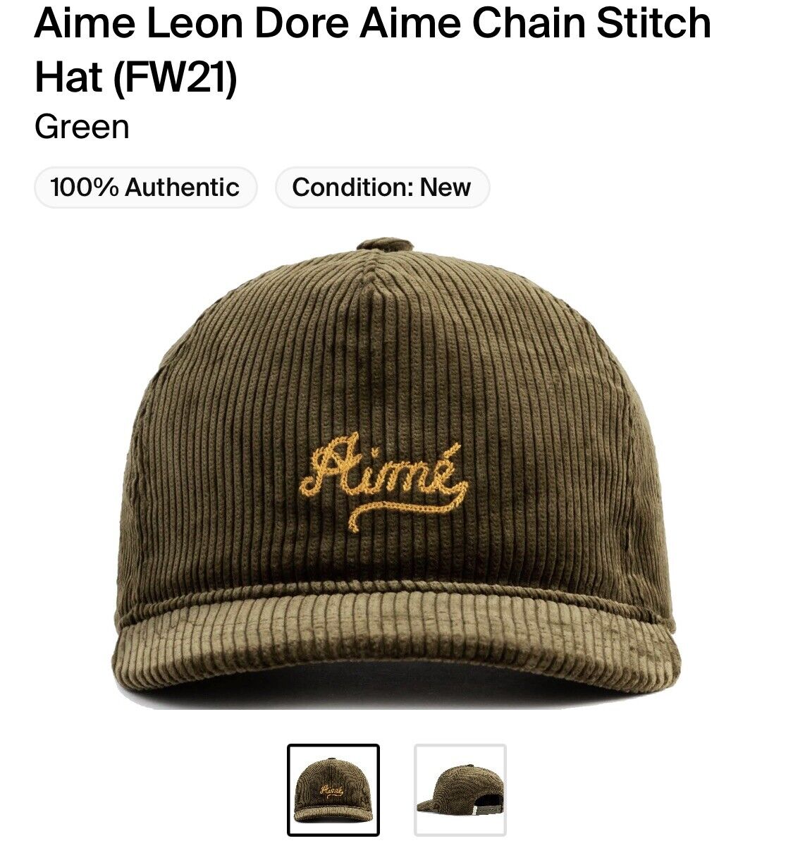 NEW Aime Leon Dore FW21 Chainstitch Corduroy Vintage Cap Hat Olive