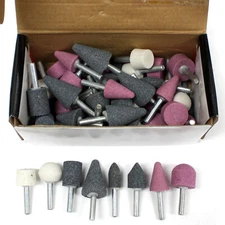 50 pc Mounted Stone Point Assortment 1/4" Shank Polish Deburr Grinding Wheel Set