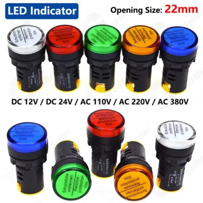 22mm Panel Hole Mount LED Light Pilot Indicator Signal Warning-12V 24V 220V 380V - Image 1 of 4