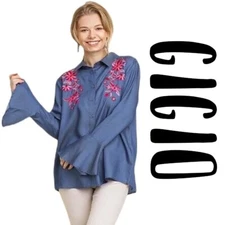 M GIGIO by UMGEE DENIM  Floral Embroidered Button Up Top/shirt  BHCS