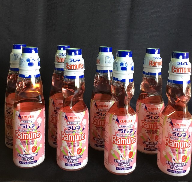 8Pk Kimura Ramune Strawberry Japanese Soda 6.76 oz Carbonated Marble