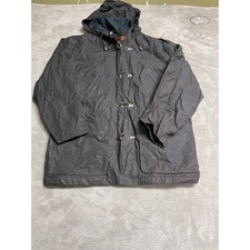 Vintage London Fog Parka Jacket Mens Large Black Hooded Toggle Clasp Front Rain