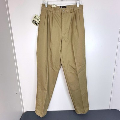 Bugle Boy Pants Mens 32x34 Khaki Easy Care Pleated Tapered Chino Vintage NWT