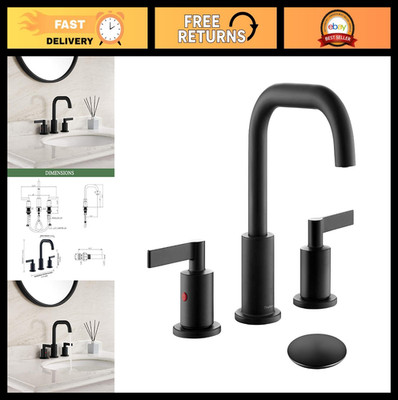 Matte Black 8 Inch Widespread Bathroom Sink Faucet 3 Holes with Pop up Drain, Mo