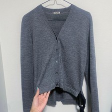 Miu Miu Women's Ribbon Silk Wool Knit Cardigan Gray Size M Pre-Owned