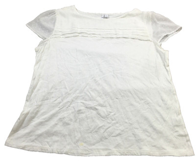 ELLE Blouse Womens XL White Swiss Dot Pintuck Short Sleeve Cotton Blend Boho Top
