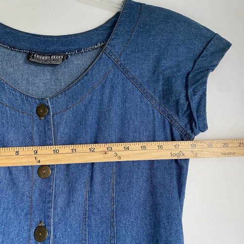 Vintage Denim Fit & Flare Midi Dress S Blue Button Cottagecore Prairie Peasant - Picture 5 of 8