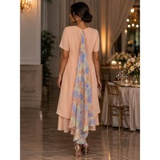 Leslie Fay Dress Women 10P Peach Floral Layered Vintage Chiffon Evening Gown