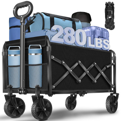 Tokxtik Wagons Carts Foldable 280 Lbs Adjustable Handle Black Lightweight