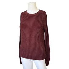Eddie Bauer Burgundy Ribbed Knit Sweater Cotton Classic Womens Size Medium