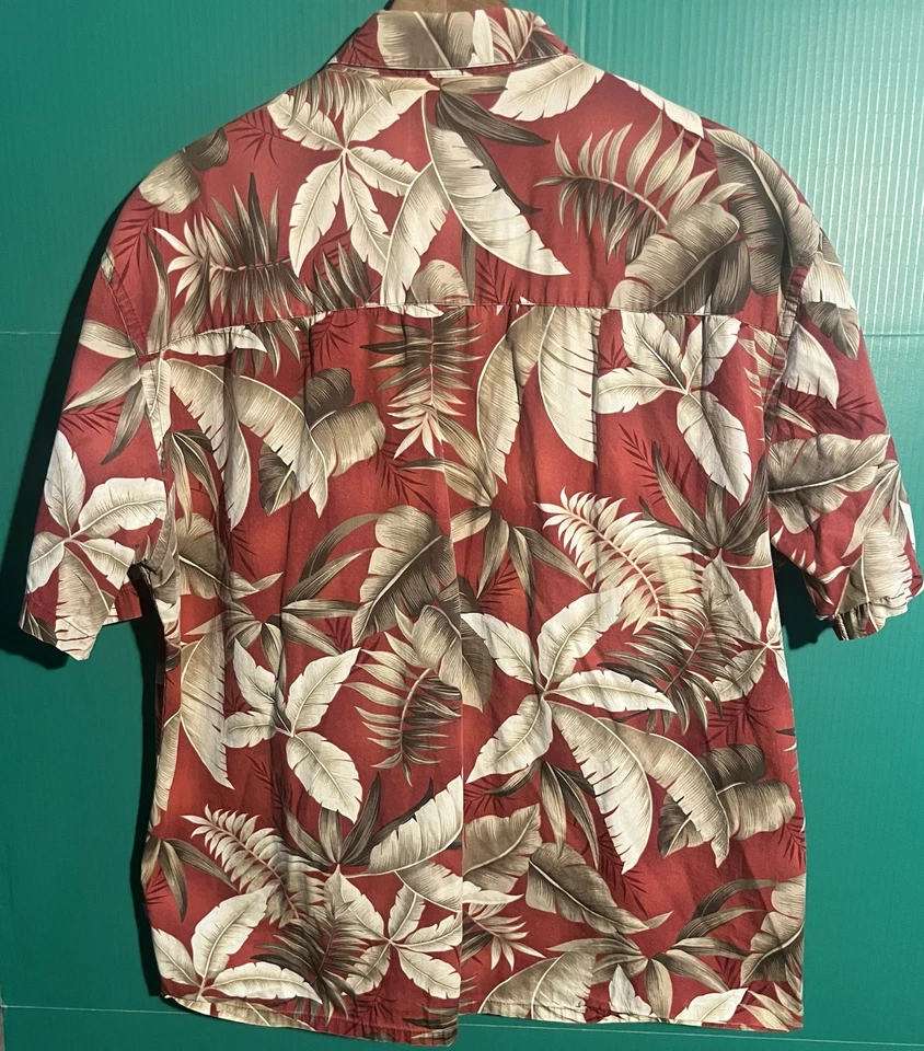 Camisa Hawaiana Island Shores XL Roja Tostada Estampado Hoja de Palma 100% Algodón Botón Frontal Foto 4 de 4