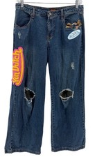 Von Dutch Originals Women Jeans Patch Logo Wide Leg Distressed Size 13 VTG Y2K