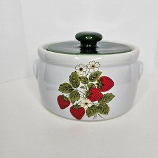 Vtg McCoy Strawberry Country 2 Qt Casserole Bean Pot Lid Canister #1421 Crock B