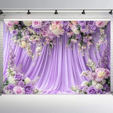 10x8ft Wedding Backdrop White and Purple Rose Flower Background for Photography