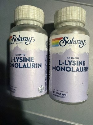 2 X Solaray L-Lysine Monolaurin 60 VegCap Exp 1/28