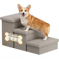 3-Step Non-Slip Dog Stairs with Hidden Storage, 18" High Pet Steps for Beds  Ca