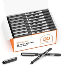 RollerBall Pens, 50 Pack Black Fine Point Roller Ball Pens, 0.5mm Liquid Ink