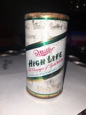 MILLER HIGH LIFE BEER EMPTY OPENED 12 OZ FLAT TOP STRAIGHT STEEL BEER CAN