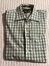 Forsyth of Canada Shirt Mens L Wrinkle Free 100 Cotton Blue Green Button Up