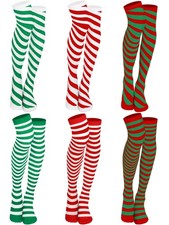 BOARDFEB 6 Pairs Thigh High Christmas Socks, Women One Size, Red Green White