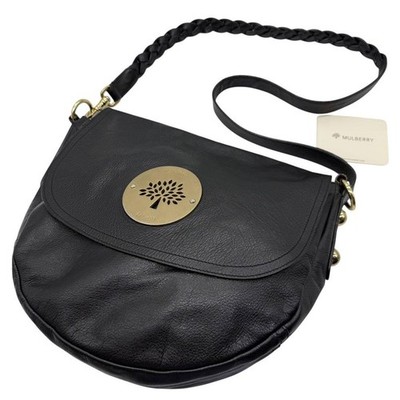 MULBERRY Schultertasche Handtasche Logo DARIA SATCHEL Leder schwarz authentisch