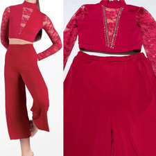 Weissman custom solo dance costume 2 piece red top pants Anchor SL12589 SA adult