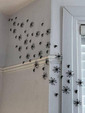 70 Pcs Halloween Spider Decorations Indoor, 4 Sizes 3D Plastic Spider Stickers H