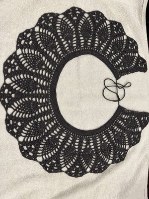 Hand Crocheted Black Knit Lace Collar Vintage Accessory for Dresses or Costumes