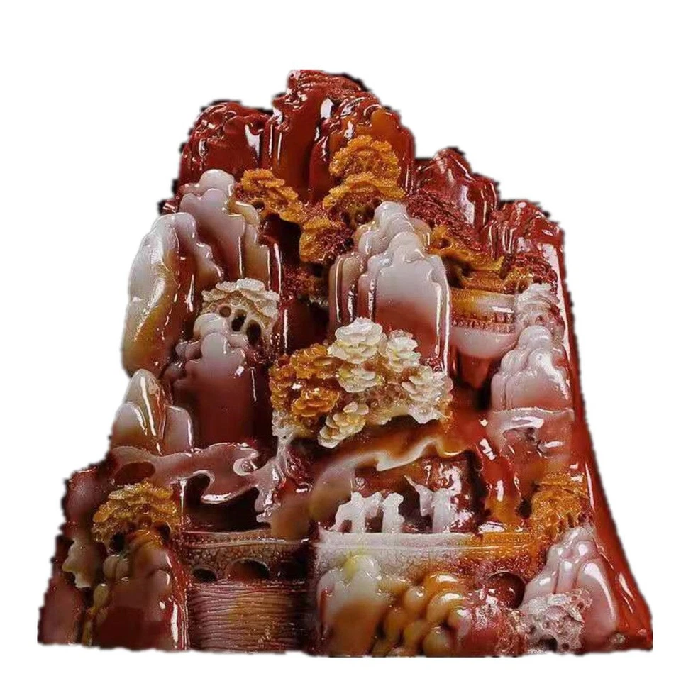 Exhibición de escena de montaña tallada en piedra de jade natural decoración del hogar coleccionable Foto 4 de 4