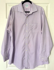 Brooks Brothers Regent Dress Shirt 17.5 35 Purple Gingham Supima Cotton Button