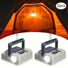 2x Solar Camping Lantern Flashlight Lamp Portable Rechargeable LED USB Power