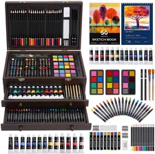 175-Pack Deluxe Wooden Art Set Drawing Painting Kit with 2 Drawing Pads, Acrylic
