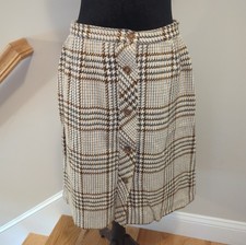 Vintage 60s 70s Houndstooth Plaid Wool Skirt Size 16 Gold Lined Mid-Century Mod