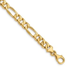 10k Yellow Gold 7mm Hand-Polished Figaro Link Chain Bracelet 8" 15.82gm