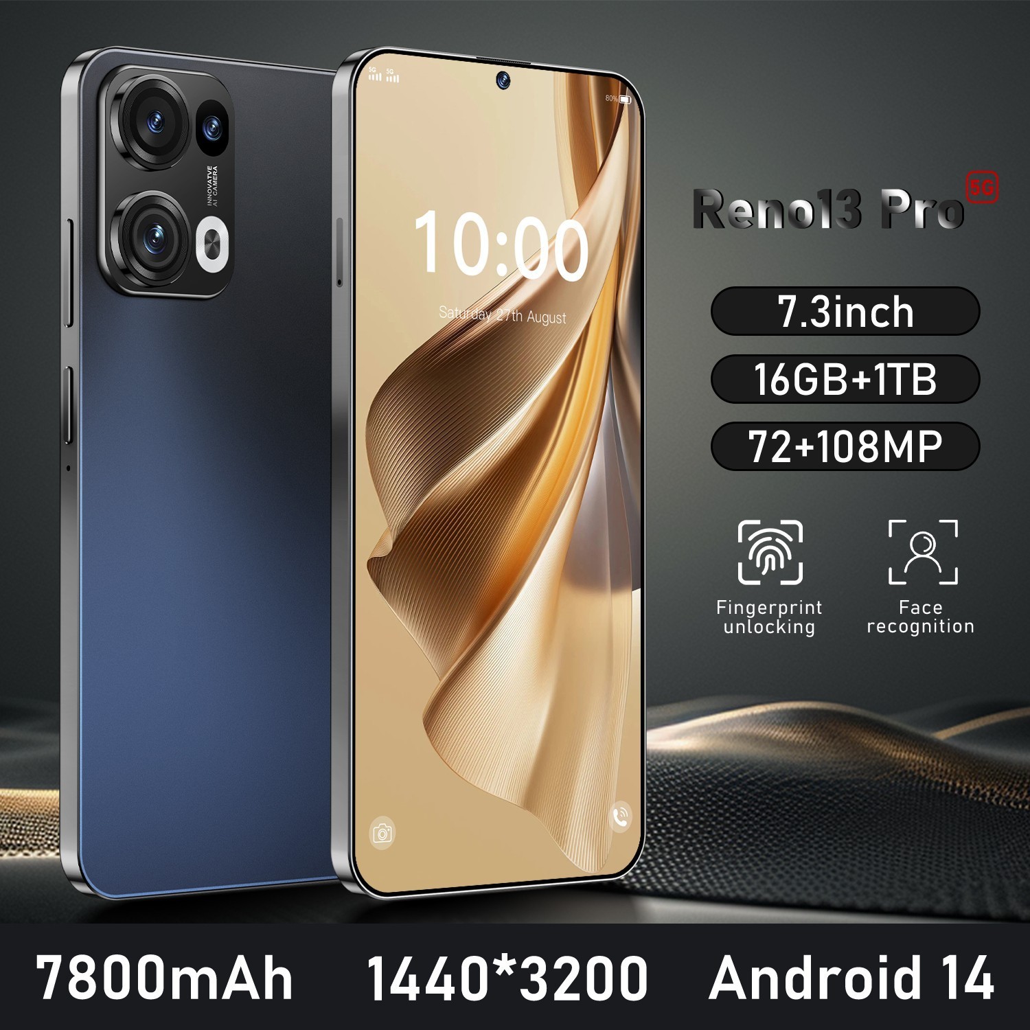 New Reno13 Pro Android Smartphone 7.3 Inch 16GB+1TB Dual Sim Unlocked HOT