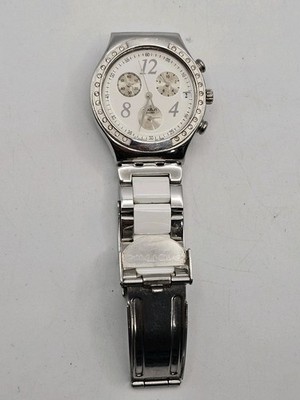 SWATCH IRONY Chronograph V8 Ladies Watch White Dial Stainless Steel & Ceramic Br