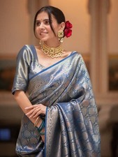 Designer Sari Blouse South Indian Bollywood Bridal Silk Saree Festive Ready Made