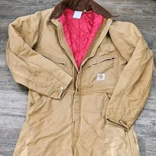 VintageCarhartt Coverall Red Quilted Lining Mens Size 40 Short Made In USA-READ!