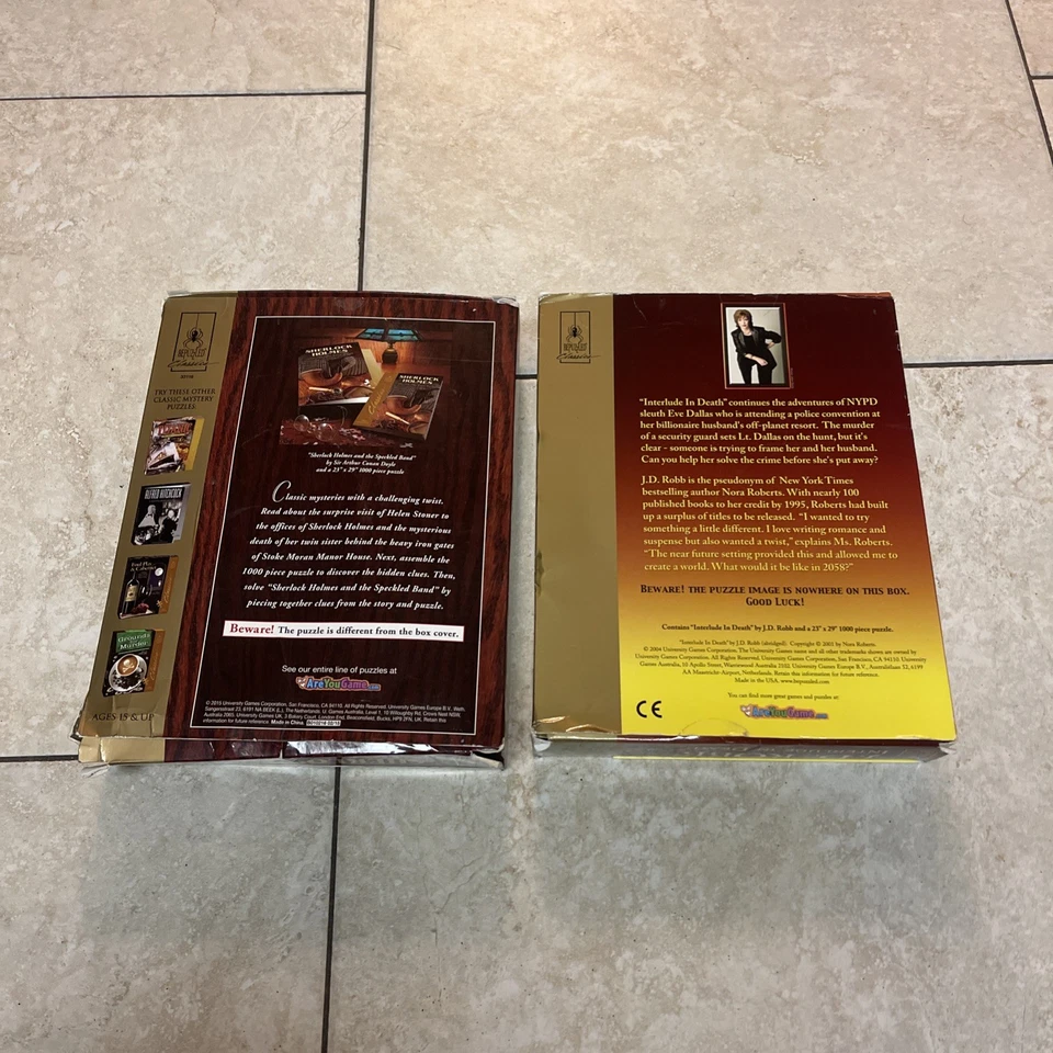(2) JD Robb | Sherlock Holmes Misterio Rompecabezas 1000 Piezas Interludio Muerte Lote Foto 3 de 4