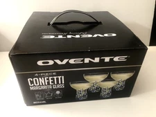 Ovente Stemless Margarita Glasses Set Of 4 Hand Blown Mexican Confetti Design 