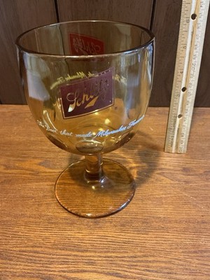Schlitz Beer Amber Thumbprint 6 1/4'' Goblet Glass Mug Schooner