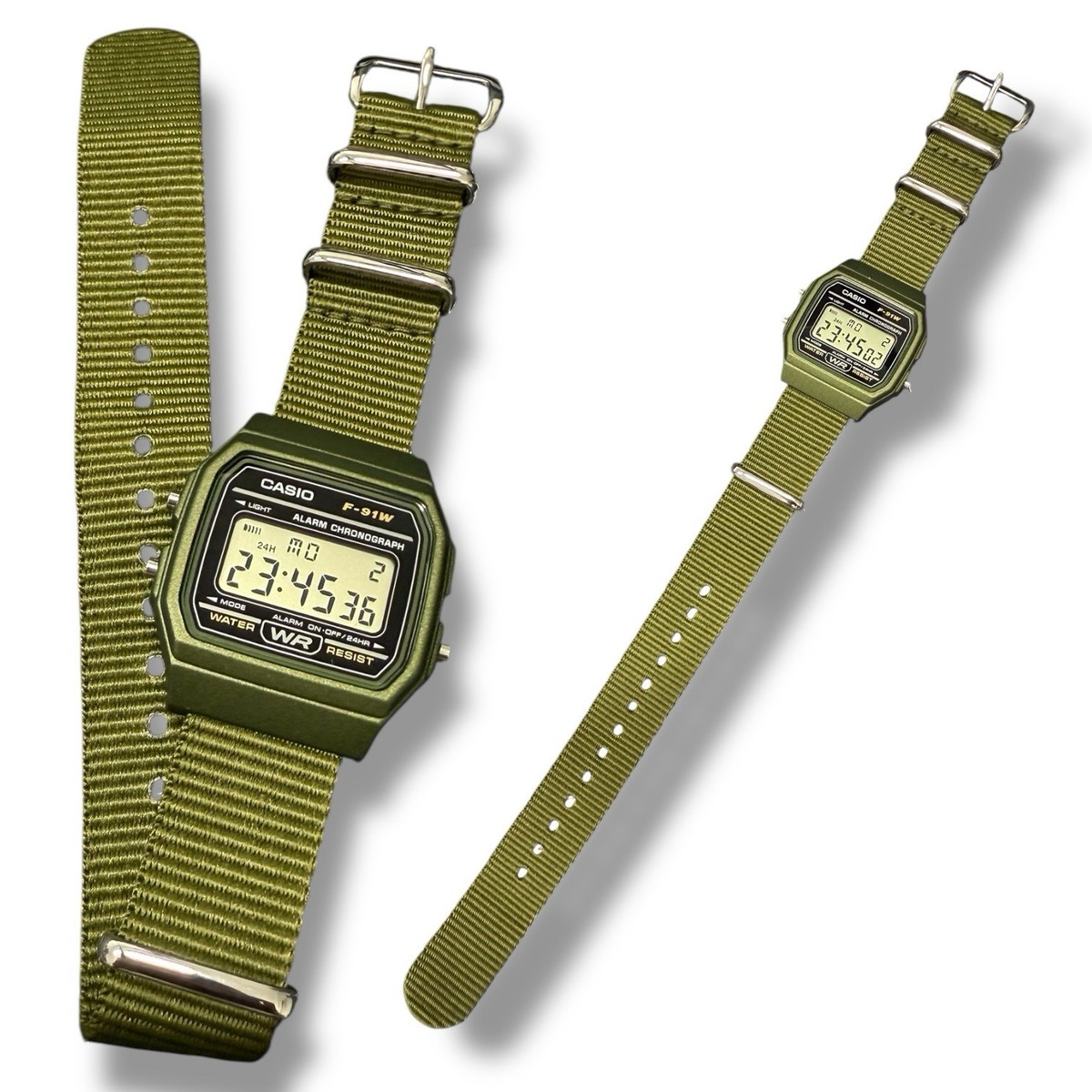 🪖 Casio F91W Mod Green Military Nato Strap Red LED Backlight