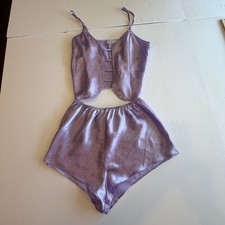 Fredericks of Hollywood Vintage Purple Satin Pajama Set Cami Tap Shorts L