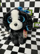TRACEY Black And White Puppy With Blue Sparkly Eyes And Bow Beanie Boo Ty