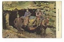 Scranton PA Coal Mine Postcard Miners at Tunnel Entrance Horse Drawn Ore Car