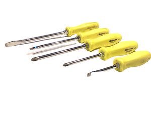 Snap On NICE 5 Piece Hi Vis Yellow Hard Handle Combination Tip Screwdriver Set