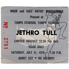 JETHRO TULL & POINT BLANK & ROBIN TROWER Concert Ticket Stub TAMPA 7/31/76 Rare