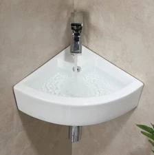 Corner Sink Wash Basin White Ceramic Wall Mount Bathroom Sink with Overflow 18''
