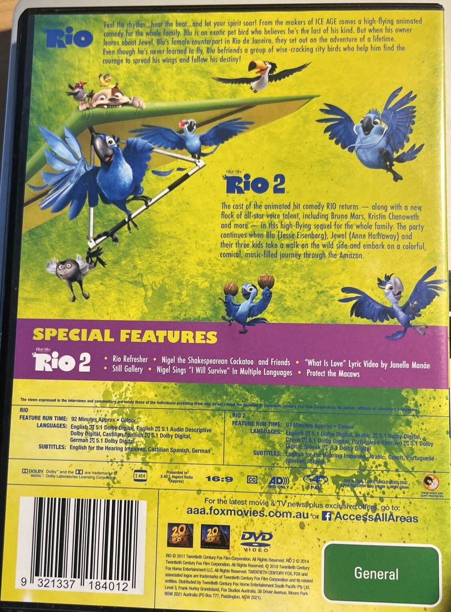 Animated Animal Movie : Rio / Rio 2 (Box Set, DVD, 2014 Animated Animal Movie : Rio / Rio 2 (Box Set, DVD, 2014